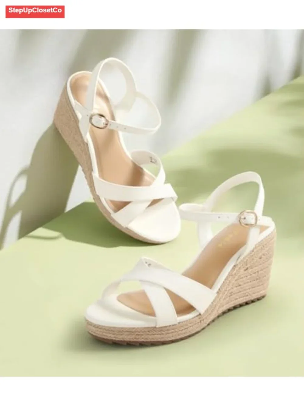 Women's Espadrille Wedge Sandals, Open Toe Ankle Strap PU Wedge Heels